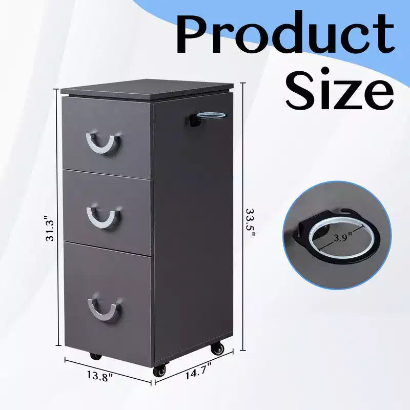 Carrello trolley da salone con ruote, 3 cassetti, portautensili laterali