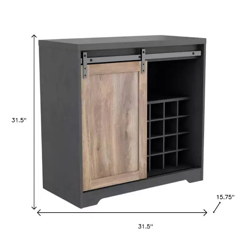 Mobile bar con anta da fienile in legno naturale e color carbone da 32