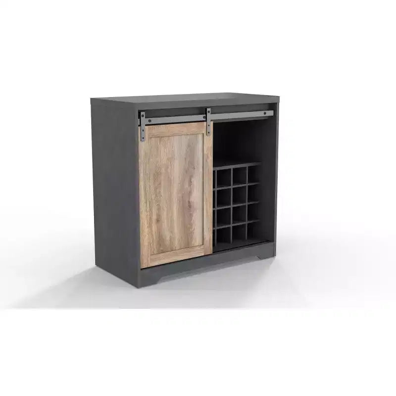 Mobile bar con anta da fienile in legno naturale e color carbone da 32