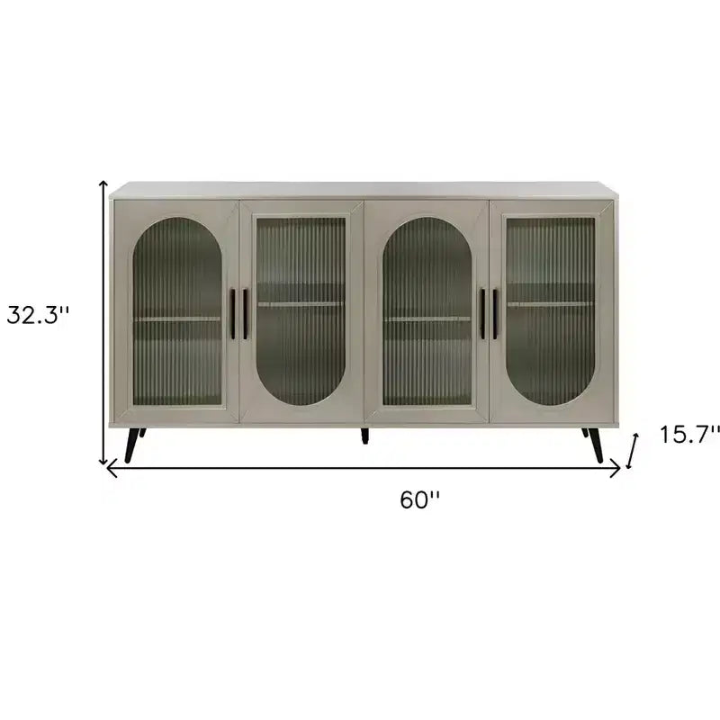 Credenza in legno dorato e vetro con quattro ante