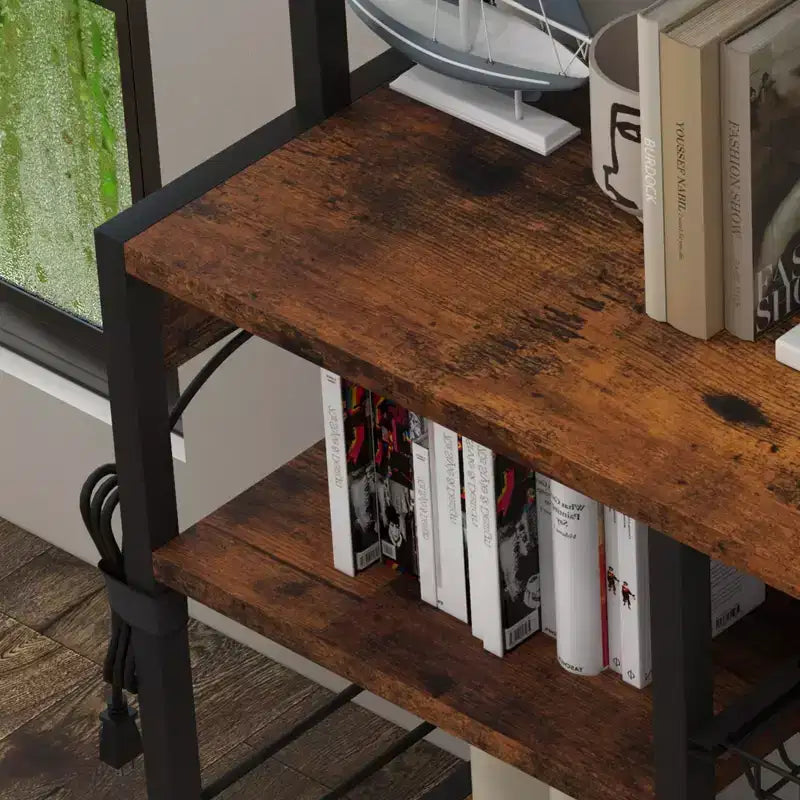 Estantería de panadero de 6 niveles con toma de corriente, soporte para microondas y mesa de bar de café para almacenar especias y sartenes en la cocina