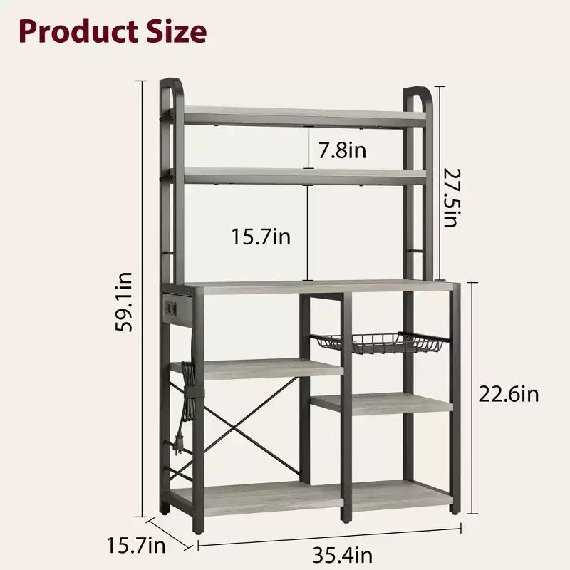 Estantería de panadero de 6 niveles con toma de corriente, soporte para microondas y mesa de bar de café para almacenar especias y sartenes en la cocina