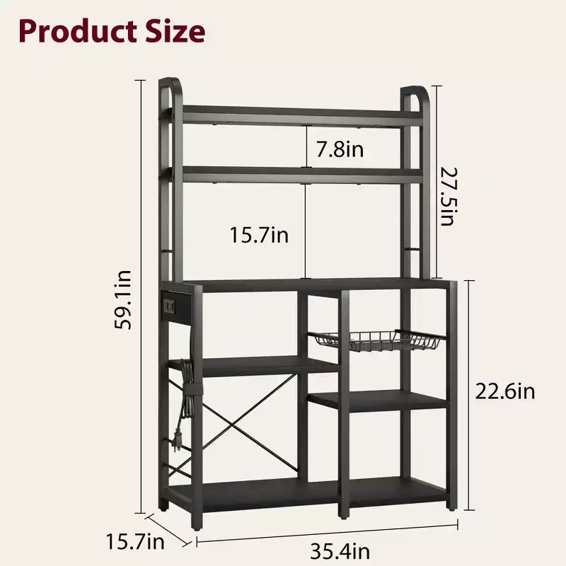 Estantería de panadero de 6 niveles con toma de corriente, soporte para microondas y mesa de bar de café para almacenar especias y sartenes en la cocina