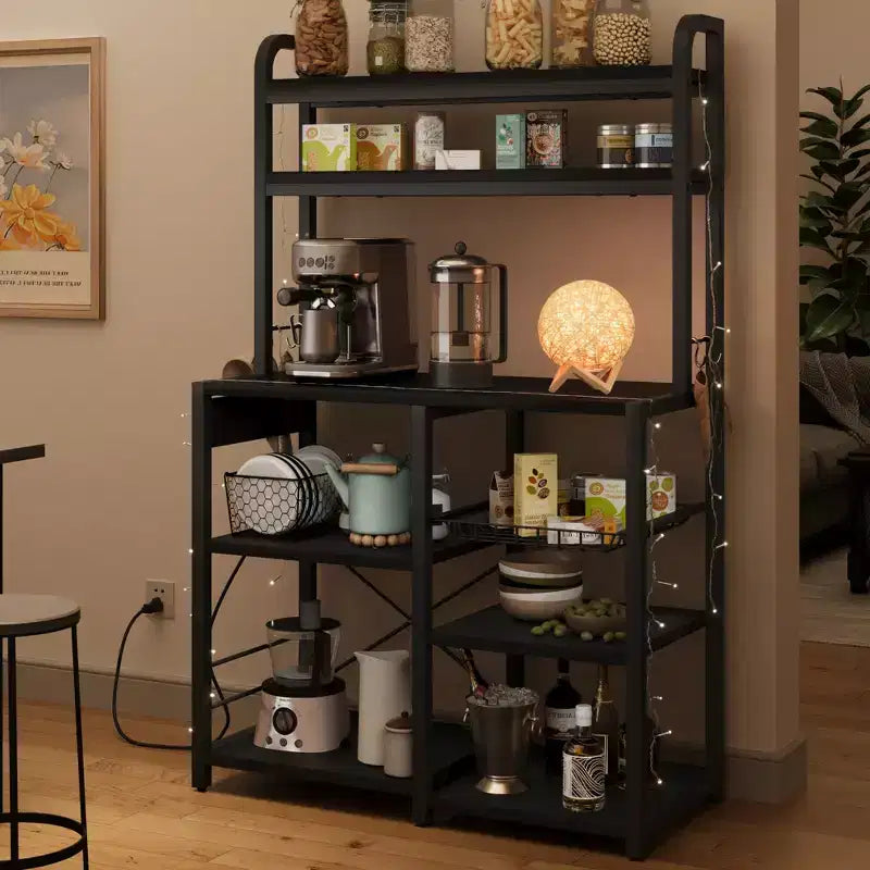 Scaffale da panetteria a 6 ripiani con presa di corrente, supporto per microonde e tavolo bar per il caffè, per riporre spezie e padelle in cucina
