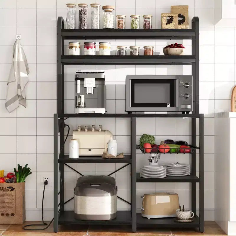 Scaffale da panetteria a 6 ripiani con presa di corrente, supporto per microonde e tavolo bar per il caffè, per riporre spezie e padelle in cucina