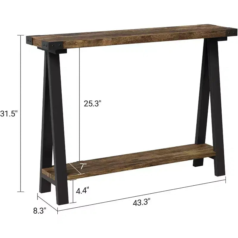 Tavolo consolle stretto da ingresso in stile rustico, consolle da 43.3 con contenitore