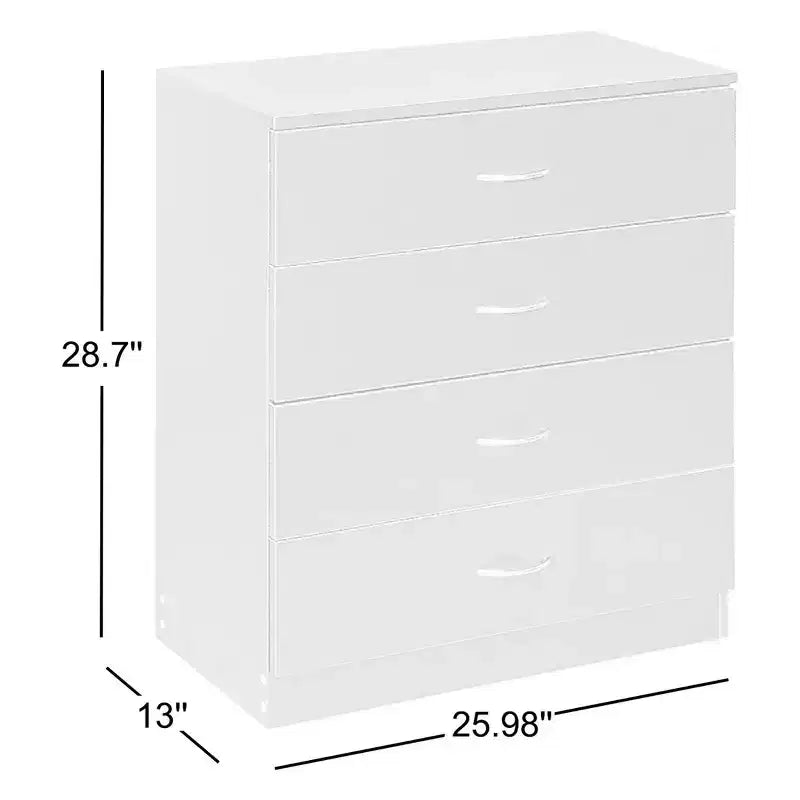 Cassettiera bianca a 4 cassetti in truciolato, larga 25.98in.
