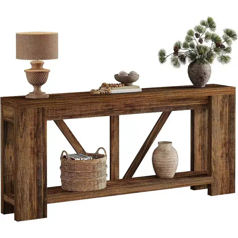 Tavolo consolle lungo 70.9 pollici, tavolo da divano in stile rustico a 2 ripiani da posizionare dietro il divano, grande consolle d'ingresso con contenitore per corridoio e ingresso