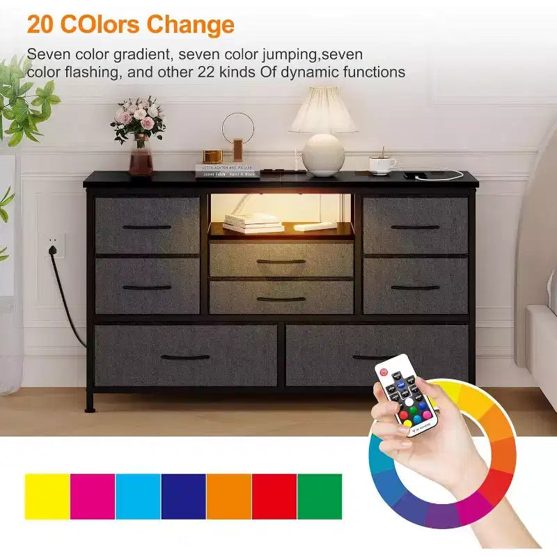 Mobile TV multifunzionale da 47,4 pollici con 8 cassetti, striscia luminosa RGB intelligente e doppie prese di corrente, adatto a diversi ambienti