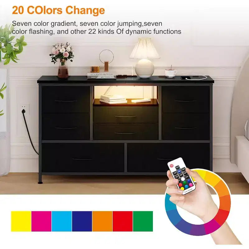 Mobile TV multifunzionale da 47,4 pollici con 8 cassetti, striscia luminosa RGB intelligente e doppie prese di corrente, adatto a diversi ambienti