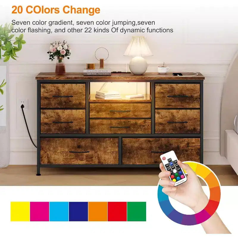 Mobile TV multifunzionale da 47,4 pollici con 8 cassetti, striscia luminosa RGB intelligente e doppie prese di corrente, adatto a diversi ambienti