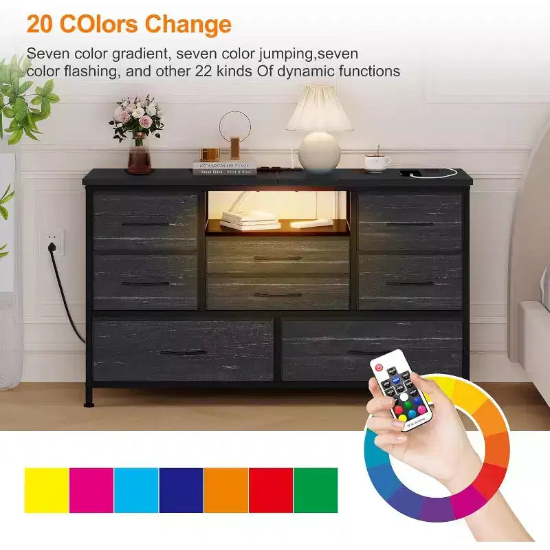Mobile TV multifunzionale da 47,4 pollici con 8 cassetti, striscia luminosa RGB intelligente e doppie prese di corrente, adatto a diversi ambienti