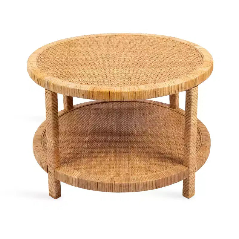 Mesa de centro redonda de ratán, 28x28x18, natural