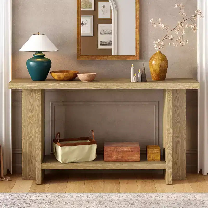 Mesas consola para la entrada, mesa consola grande de madera detrás del sofá, mesas consola para sofá con patas de diseño en forma de T para la sala y el recibidor