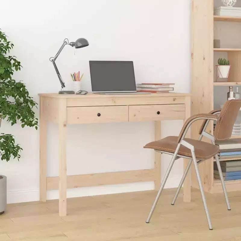 Escritorio rectangular mediano de madera natural maciza de pino