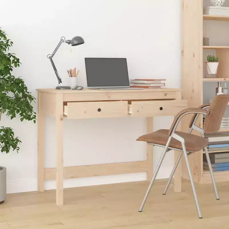 Escritorio rectangular mediano de madera natural maciza de pino