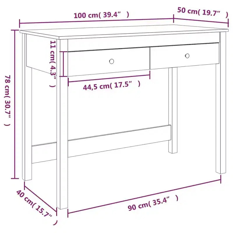Escritorio rectangular mediano de madera natural maciza de pino