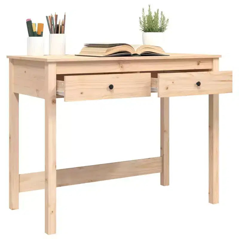 Escritorio rectangular mediano de madera natural maciza de pino