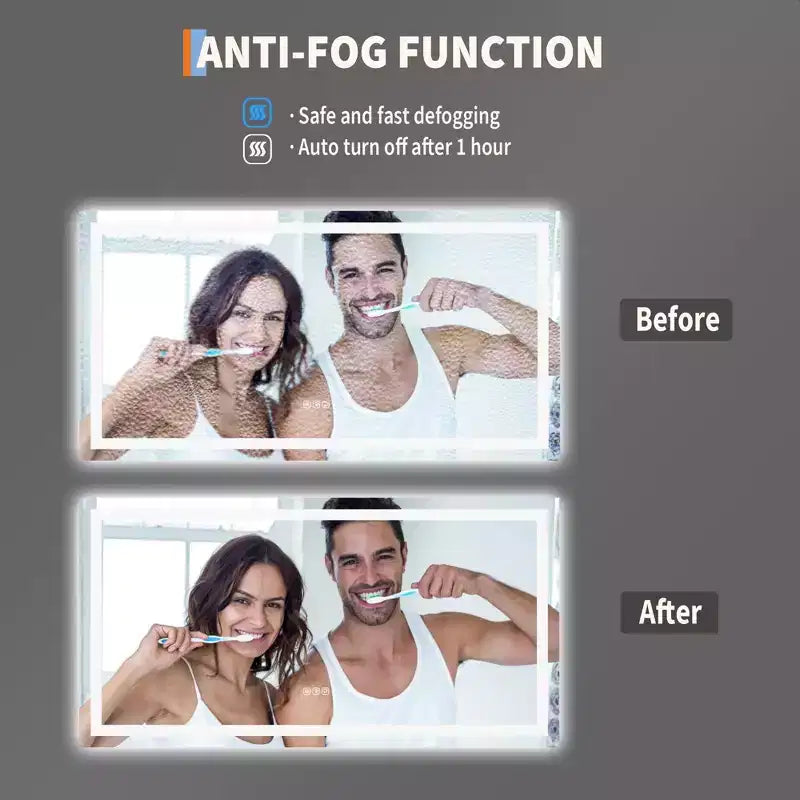 Specchio LED da bagno senza cornice con illuminazione frontale e posteriore, luminosità regolabile senza livelli, antiappannamento, infrangibile, da parete (orizzontale/verticale)
