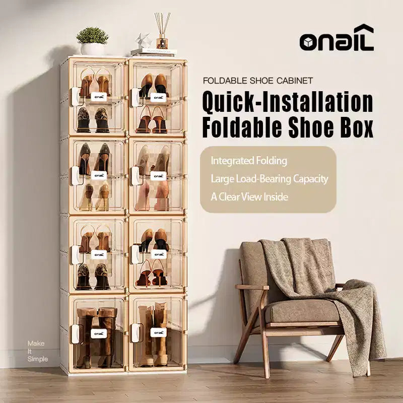 4 PCS organizer per scarpe, organizer impilabile in plastica trasparente per armadio, scatola per scarpe impilabile in plastica trasparente per ingresso, salvaspazio pieghevole