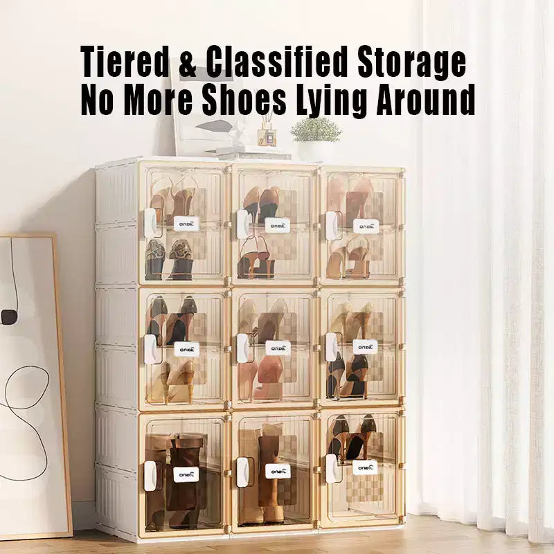 4 PCS organizer per scarpe, organizer impilabile in plastica trasparente per armadio, scatola per scarpe impilabile in plastica trasparente per ingresso, salvaspazio pieghevole
