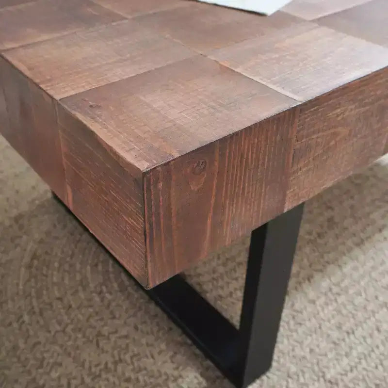 Mesa de centro rústica con patas metálicas, mesa central artesanal de 47.2 para sala de estar, mesa auxiliar con tablero de madera para la decoración del hogar, marrón/negro