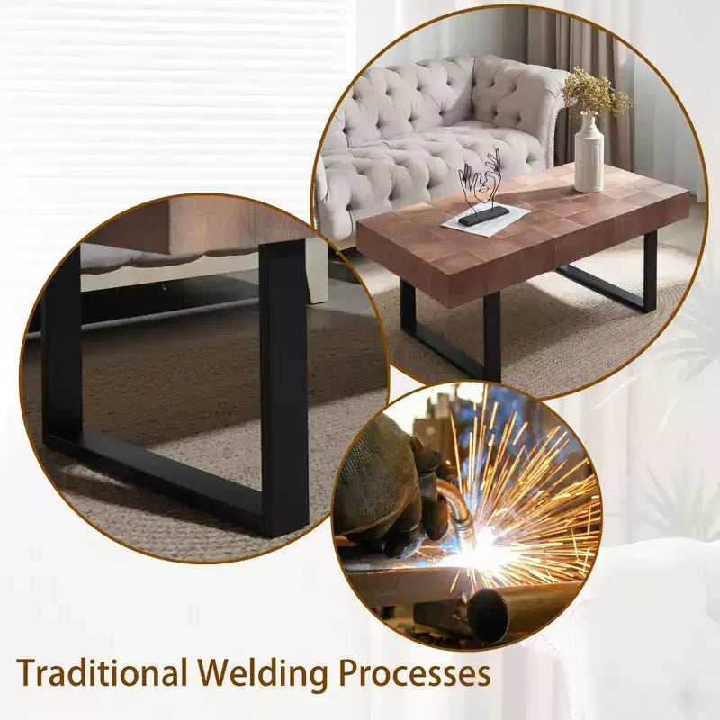 Tavolino da caffè rustico con gambe in metallo, tavolo centrale artigianale da 47.2 per soggiorno, tavolino decorativo con piano in legno per l'arredamento della casa, marrone/nero
