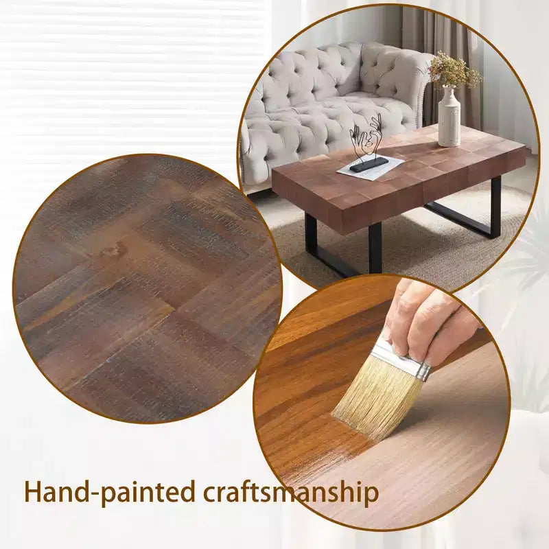 Mesa de centro rústica con patas metálicas, mesa central artesanal de 47.2 para sala de estar, mesa auxiliar con tablero de madera para la decoración del hogar, marrón/negro