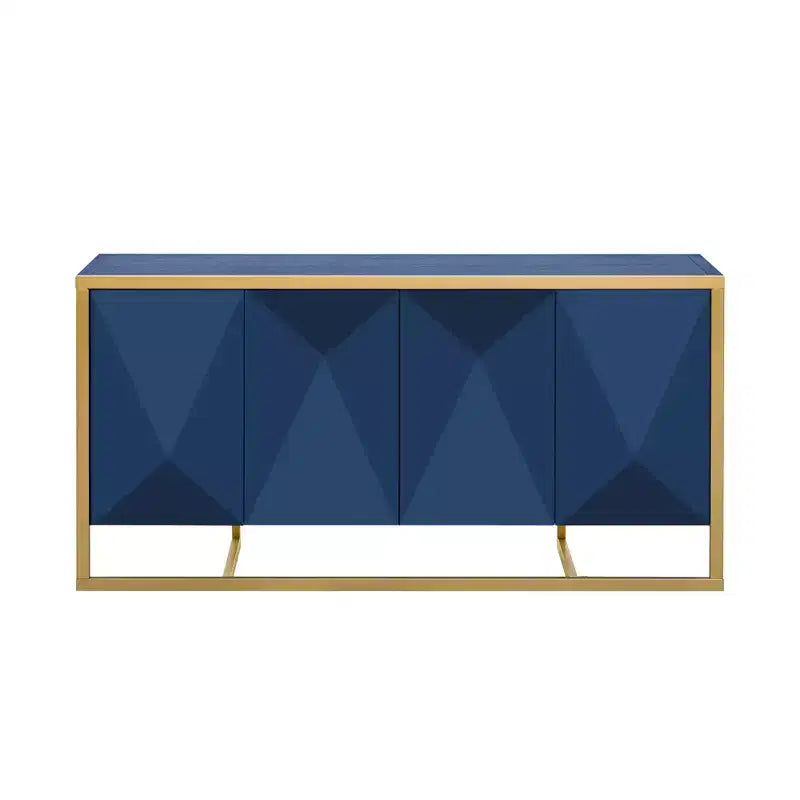 Credenza, mobile buffet da cucina in legno con angolo caffè, tavolo consolle contenitore con 4 ante e gambe in metallo uniche