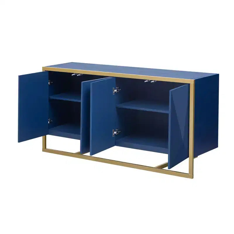 Credenza, mobile buffet da cucina in legno con angolo caffè, tavolo consolle contenitore con 4 ante e gambe in metallo uniche