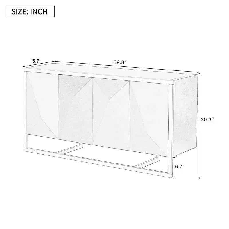 Credenza, mobile buffet da cucina in legno con angolo caffè, tavolo consolle contenitore con 4 ante e gambe in metallo uniche