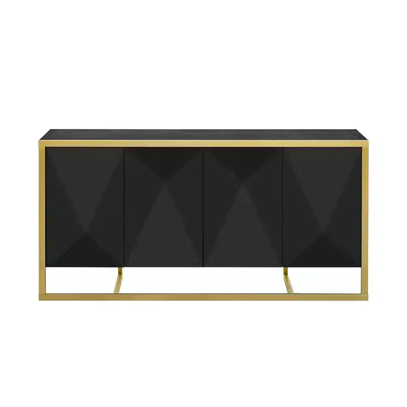 Credenza, mobile buffet da cucina in legno con angolo caffè, tavolo consolle contenitore con 4 ante e gambe in metallo uniche