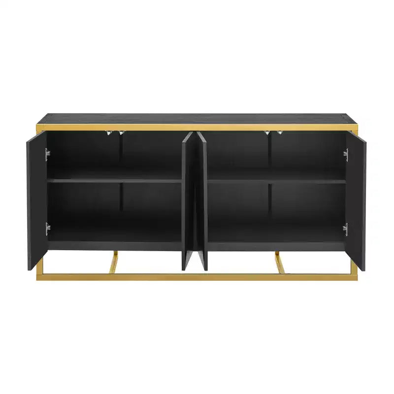 Credenza, mobile buffet da cucina in legno con angolo caffè, tavolo consolle contenitore con 4 ante e gambe in metallo uniche