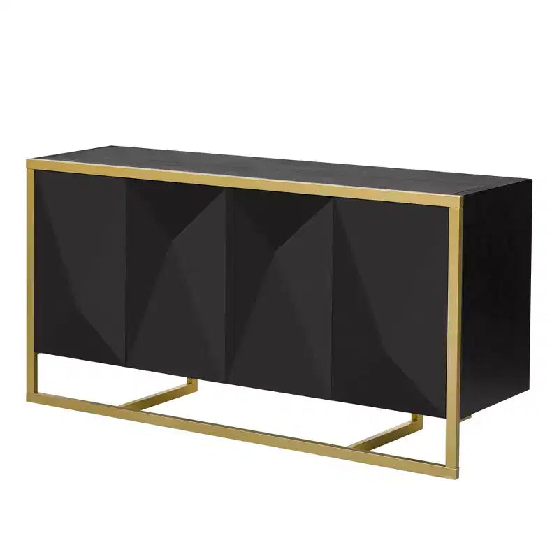 Credenza, mobile buffet da cucina in legno con angolo caffè, tavolo consolle contenitore con 4 ante e gambe in metallo uniche
