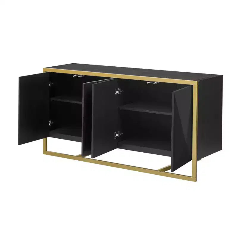 Credenza, mobile buffet da cucina in legno con angolo caffè, tavolo consolle contenitore con 4 ante e gambe in metallo uniche
