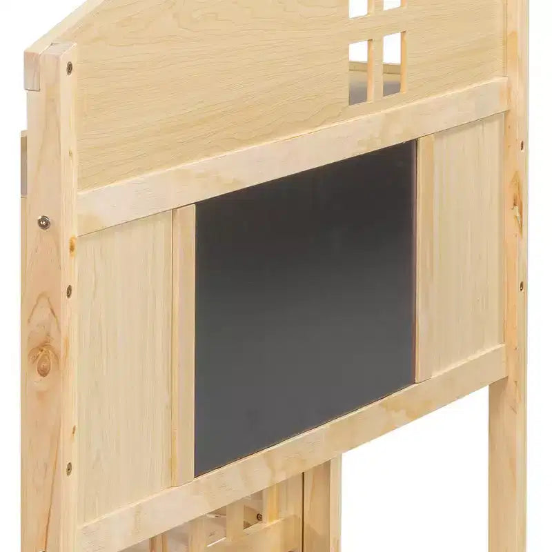 Cama Montessori baja tamaño Full con librería y pizarra, cama de plataforma de madera maciza con barandillas y cabecero con almacenamiento para niños y adolescentes