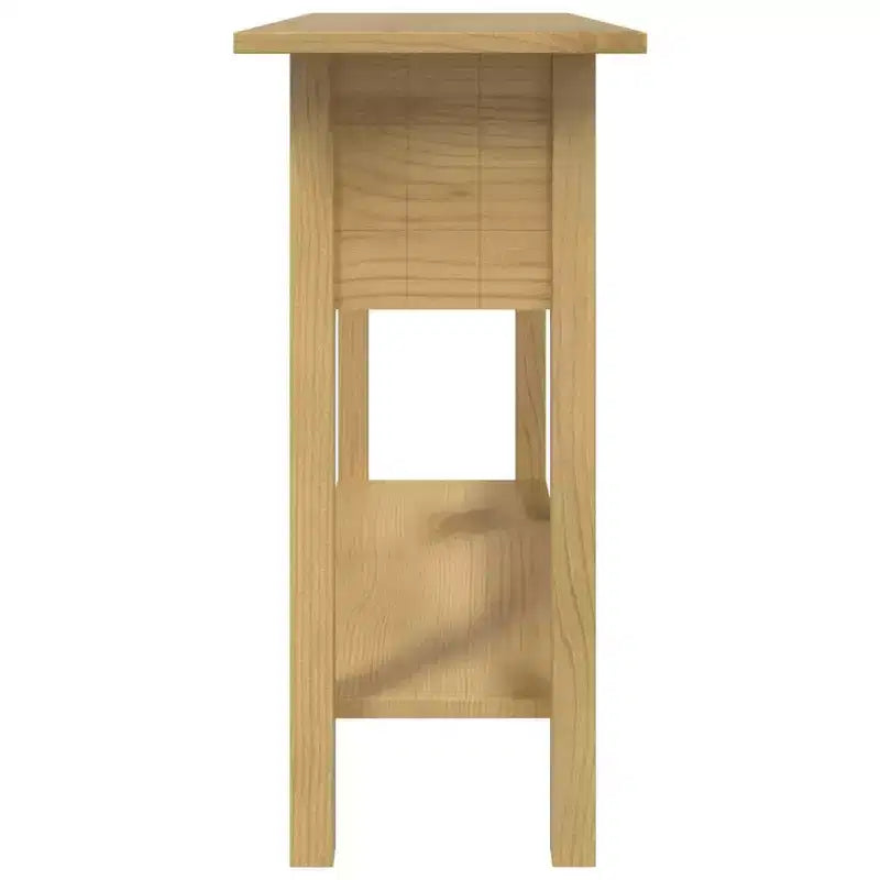 Tavolo consolle marrone in legno massello di pino cerato, 36.6 x 13.6 x 28.7 in