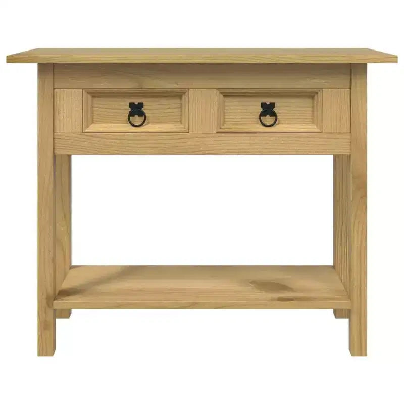 Tavolo consolle marrone in legno massello di pino cerato, 36.6 x 13.6 x 28.7 in