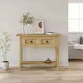 Tavolo consolle marrone in legno massello di pino cerato, 36.6 x 13.6 x 28.7 in