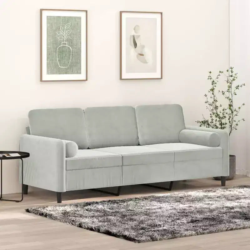 Sofa 3-osobowa z poduszkami dekoracyjnymi, jasnoszara, aksamitna, 70.9