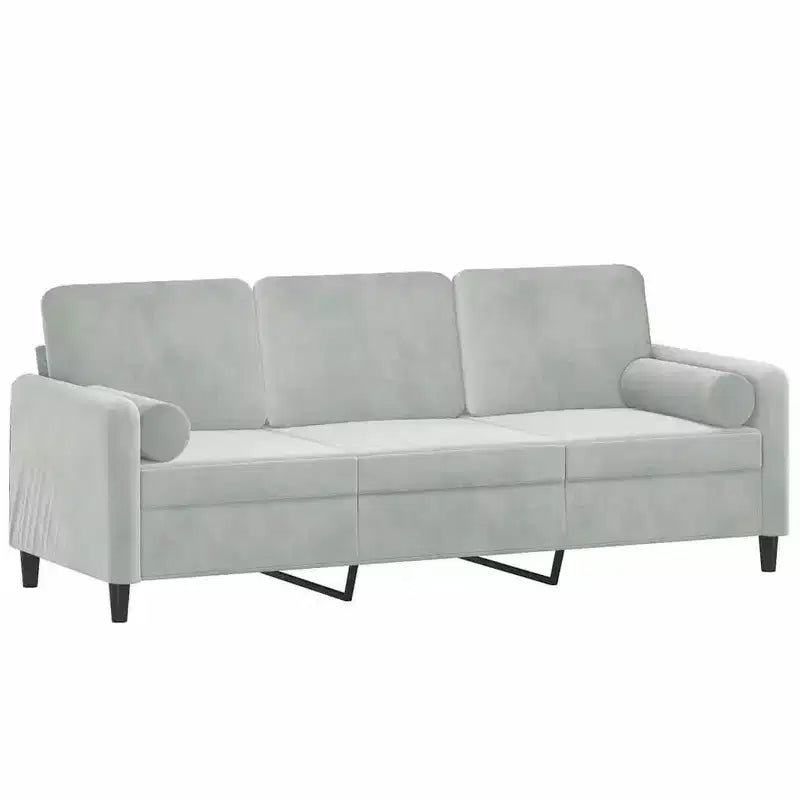 Sofa 3-osobowa z poduszkami dekoracyjnymi, jasnoszara, aksamitna, 70.9