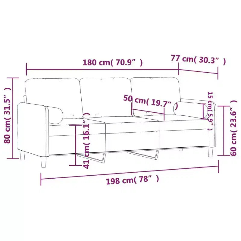 Sofa 3-osobowa z poduszkami dekoracyjnymi, jasnoszara, aksamitna, 70.9