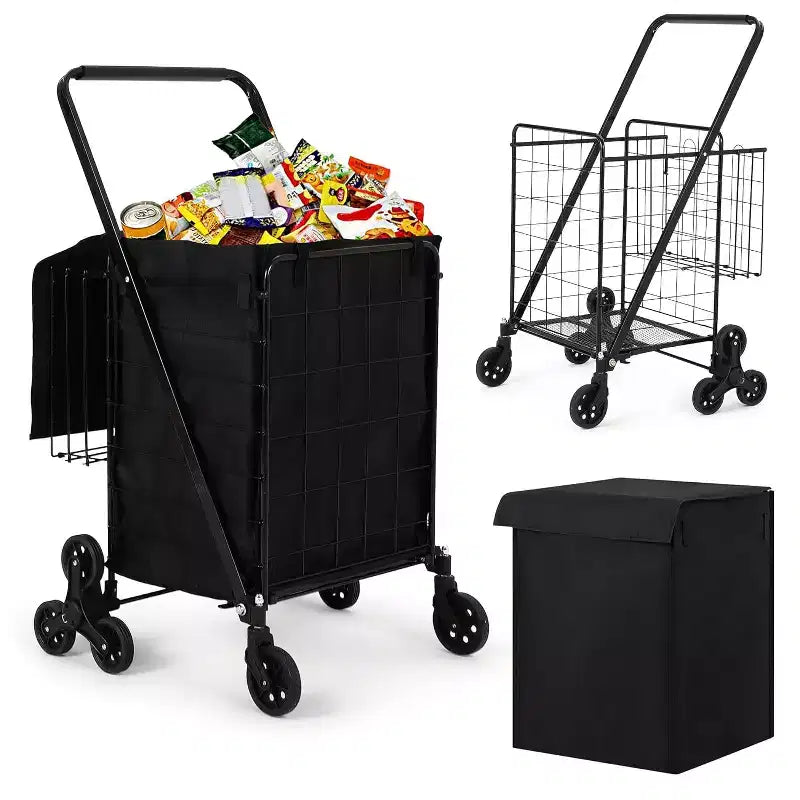 Carrello per la spesa saliscale con rivestimento impermeabile, carrello multiuso pieghevole con tri-ruote posteriori, ruote girevoli a 360 gradi, carrello portatile pieghevole per la spesa