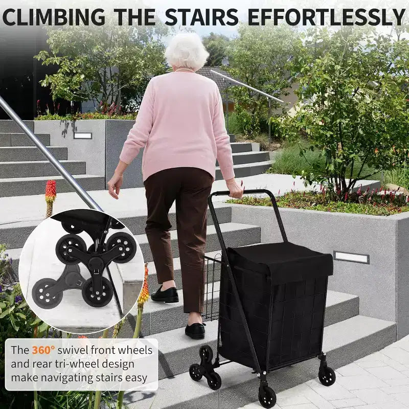 Carrello per la spesa saliscale con rivestimento impermeabile, carrello multiuso pieghevole con tri-ruote posteriori, ruote girevoli a 360 gradi, carrello portatile pieghevole per la spesa
