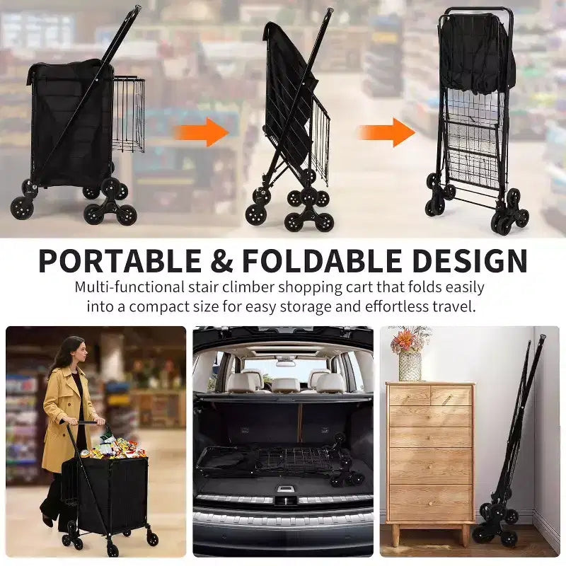 Carrello per la spesa saliscale con rivestimento impermeabile, carrello multiuso pieghevole con tri-ruote posteriori, ruote girevoli a 360 gradi, carrello portatile pieghevole per la spesa