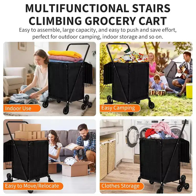 Carrello per la spesa saliscale con rivestimento impermeabile, carrello multiuso pieghevole con tri-ruote posteriori, ruote girevoli a 360 gradi, carrello portatile pieghevole per la spesa