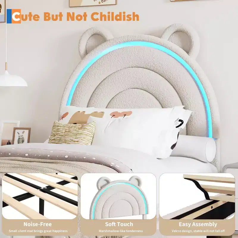 Letto a piattaforma imbottito con cassetti contenitori e testiera decorativa, robusto supporto con doghe in legno, non richiede rete a molle, facile da montare