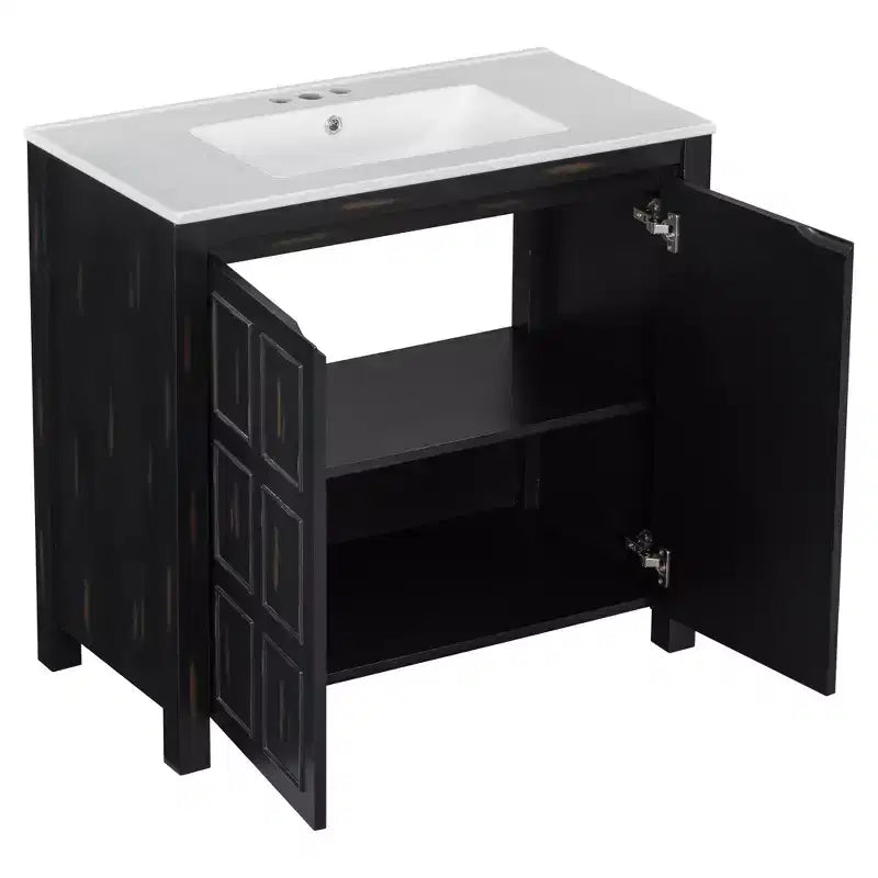 Set mobile bagno da 72 con doppio lavabo, mobile bagno con lavabi integrati, ante a chiusura rallentata e ripiano regolabile, color espresso
