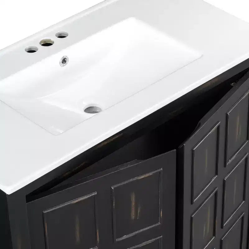 Set mobile bagno da 72 con doppio lavabo, mobile bagno con lavabi integrati, ante a chiusura rallentata e ripiano regolabile, color espresso