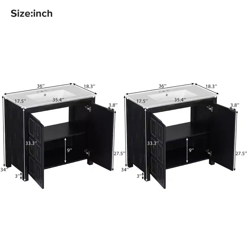 Set mobile bagno da 72 con doppio lavabo, mobile bagno con lavabi integrati, ante a chiusura rallentata e ripiano regolabile, color espresso